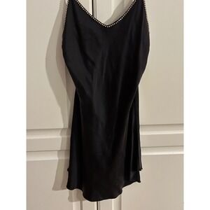 Victoria's Secret Black 100% Silk Rhinestone Mini sleep slip